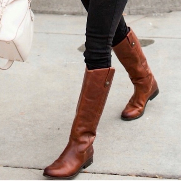 FRYE | Melissa Button Tall Leather Riding Boots in Brown Cognac | Sz 9.5 - Picture 3 of 16